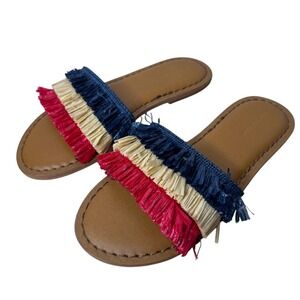 Vineyard Vines Layered Straw Fringe Sandals Red White Blue Women's Size 7